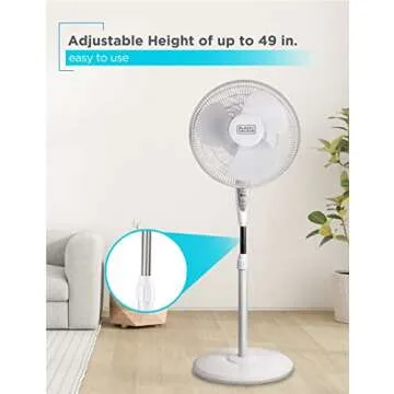 BLACK+DECKER 16" Stand Fan with Pedestal Base, Height Adjustable Pedestal Fan with Remote and Touch Control Panel, Free Standing Fan with 90-Degree Oscillating and 3-Speed Settings, White
