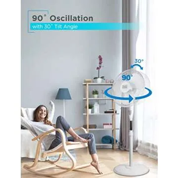 BLACK+DECKER 16" Stand Fan with Pedestal Base, Height Adjustable Pedestal Fan with Remote and Touch Control Panel, Free Standing Fan with 90-Degree Oscillating and 3-Speed Settings, White