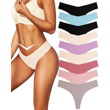 FINETOO 9 Pack Seamless Thongs for Women No Show Underwear V Waisted Comfortable Sexy Thong Panties ...