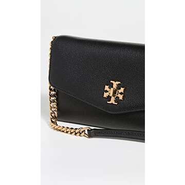 Tory Burch Women's Kira Pebbled Chain Wallet, Black, One Size
