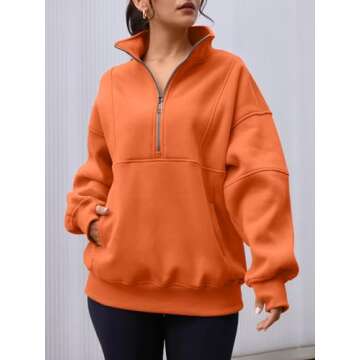 AUTOMET Women's Half Zip Oversized Sweatshirts Fleece Pullover Long Hoodies Casual Mock Turtleneck S...