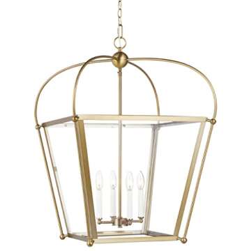 Generation Lighting 4-Light Charleston Pendant Light Fixture (Satin Brass) 5191004-848 | Modern Ceiling Light Fixture for Home Décor | 60W Torpedo Bulb Candelabra for Foyer or Living Room Décor