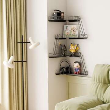 WOPITMER Fire Escape Wall Shelf - Modern City Style 4-Tier Corner Wall Shelves, Easy to Install Metal Ladder Shelf for Figures, New York Decorative Shelves for Bathroom, Living Room & Home Decor,Black