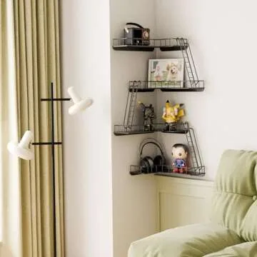 WOPITMER Fire Escape Wall Shelf - Modern City Style 4-Tier Corner Wall Shelves, Easy to Install Metal Ladder Shelf for Figures, New York Decorative Shelves for Bathroom, Living Room & Home Decor,Black
