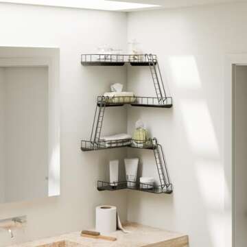 WOPITMER Fire Escape Wall Shelf - Modern City Style 4-Tier Corner Wall Shelves, Easy to Install Metal Ladder Shelf for Figures, New York Decorative Shelves for Bathroom, Living Room & Home Decor,Black