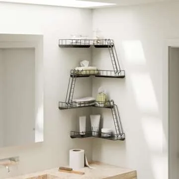WOPITMER Fire Escape Wall Shelf - Modern City Style 4-Tier Corner Wall Shelves, Easy to Install Metal Ladder Shelf for Figures, New York Decorative Shelves for Bathroom, Living Room & Home Decor,Black
