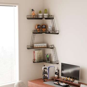 WOPITMER Fire Escape Wall Shelf - Modern City Style 4-Tier Corner Wall Shelves, Easy to Install Metal Ladder Shelf for Figures, New York Decorative Shelves for Bathroom, Living Room & Home Decor,Black