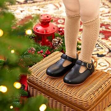 Felix & Flora Toddler Little Girl Gold Mary Jane Dress Shoes - Ballet Flats for Girl Party School Shoes（Black,5 Toddler