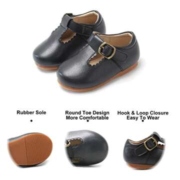 Felix & Flora Toddler Little Girl Gold Mary Jane Dress Shoes - Ballet Flats for Girl Party School Shoes（Black,5 Toddler