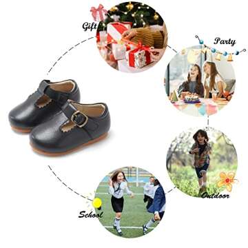 Felix & Flora Toddler Little Girl Gold Mary Jane Dress Shoes - Ballet Flats for Girl Party School Shoes（Black,5 Toddler