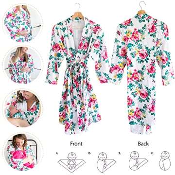 RNOONY Mommy and Me Robe & Swaddle Set - Perfect for Hospital