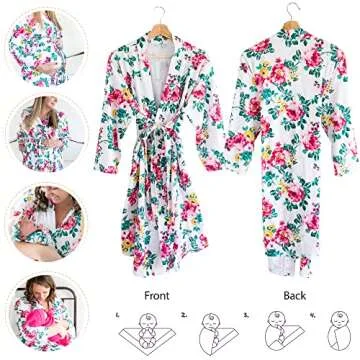 RNOONY Mommy and Me Robe & Swaddle Set - Perfect for Hospital