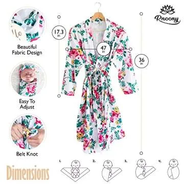 RNOONY Mommy and Me Robe & Swaddle Set - Perfect for Hospital