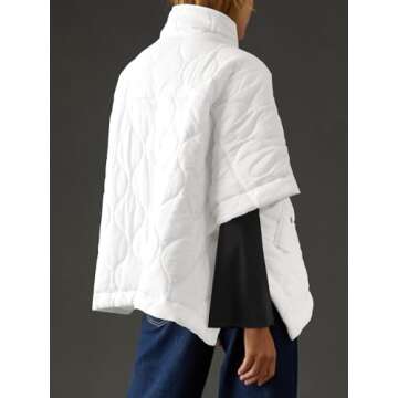 Fazortev Women's Puffer Poncho Pullover Quilted Jacket Short Sleeve Half Zipper Coat Cape Outerwear