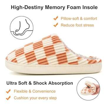 kissxiaoya Unisex House Slippers, Plaid Scuff Slides, Womens Cozy Memory Foam Slipper, Slip on Warm ...