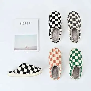 kissxiaoya Unisex House Slippers, Plaid Scuff Slides, Womens Cozy Memory Foam Slipper, Slip on Warm Checkered Shoes Indoor Outdoor with Anti-slip sole (Orange, 6.5-7)