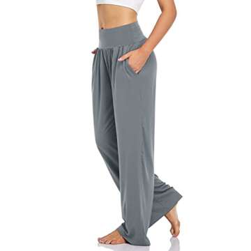 UEU Women's Cozy Thin High Waisted Sleep Yoga Pants Casual Loose Fit Sweatpants Comfy Lounge Pjs Paj...