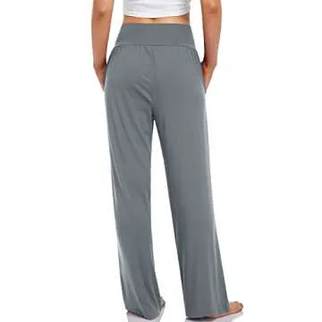 UEU Women's Cozy Thin High Waisted Sleep Yoga Pants Casual Loose Fit Sweatpants Comfy Lounge Pjs Pajamas Sweat Pant with Pockets(Mid Gray, M)