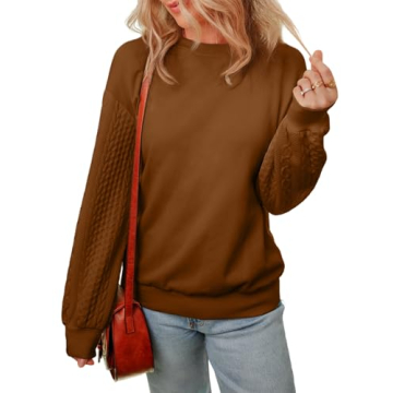 Dokotoo Sweatshirt For Women Crewneck Textured Long Sleeve Knitted Cotton Solid Tunic Tops Casual Lo...