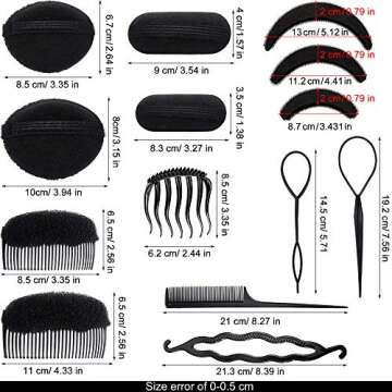 16 Pieces Hair Bump Sponge, Padding Volume Insert Tools, Simple Braid Tools, Bases up Combs, Hair St...