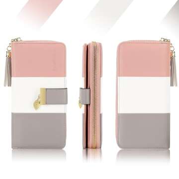 RFID Wallets for Women with Multiple Card Slots and Cellphone Compartment, Womens Wallet (pink/white/grey)