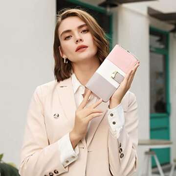 RFID Wallets for Women with Multiple Card Slots and Cellphone Compartment, Womens Wallet (pink/white/grey)