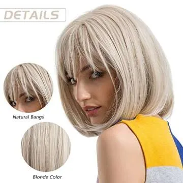 MOSINA Blonde Bob Wig - Cute Short Synthetic Wig for Cosplay, Daily, Halloween