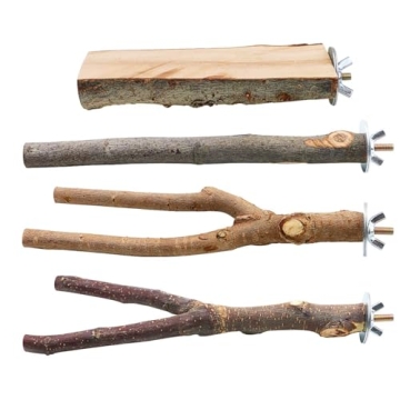 BILLIOTEAM 4 Pack Natural Wood Bird Perch - Secure, Durable, Easy to Install for Small Parakeets and...