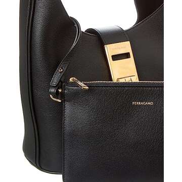 Ferragamo Gancini Buckle Medium Leather Hobo Bag, Ns, Black