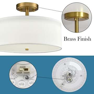 Dimmable Ceiling Light Fixture with Drum Shade in Gold