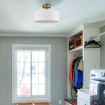 Dimmable Ceiling Light Fixture with Drum Shade in Gold