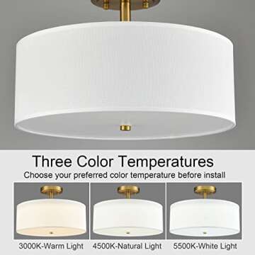 Dimmable Ceiling Light Fixture with Drum Shade in Gold