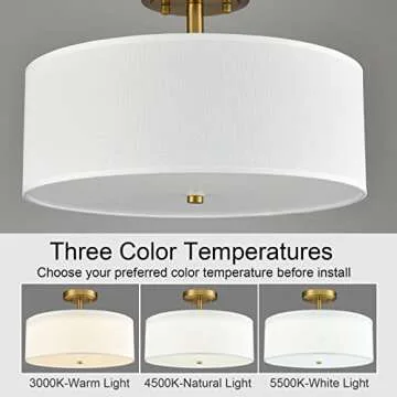 Dimmable Ceiling Light Fixture with Drum Shade in Gold