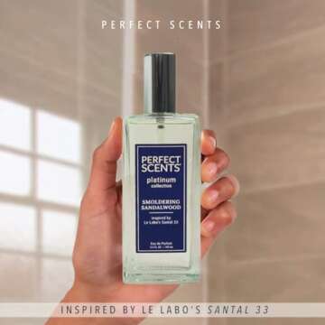 Perfect Scents Fragrances | Inspired by Le Labo’s Santal 33 | Platinum Collection | Smoldering Sandalwood | Unisex Eau de Parfum | Vegan, Paraben & Phthalate Free | Never Tested on Animals | 3.4 Fl Oz
