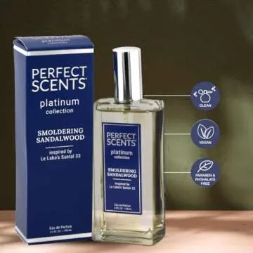 Perfect Scents Fragrances | Inspired by Le Labo’s Santal 33 | Platinum Collection | Smoldering Sandalwood | Unisex Eau de Parfum | Vegan, Paraben & Phthalate Free | Never Tested on Animals | 3.4 Fl Oz