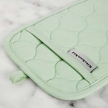 KITCHENAID Quilted Cotton Terry Cloth Oven Mitt, Pot Holder, Kitchen Towel 4-Pack Set, Heat Resistant, Silicone Grip, Gift Set, Pistachio, 16"x26", 7"x13" & 7"x10"