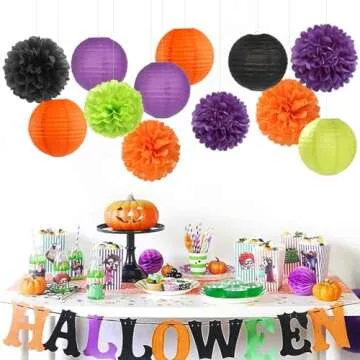 Vibrant Black-Orange Purple Green Halloween Party Decor
