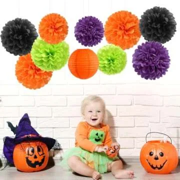 Vibrant Black-Orange Purple Green Halloween Party Decor
