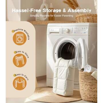 Baby Gym with Mat, Wooden Play Gym with 9 Sensory Toys, Foldable Baby Play GymFrame Activity Center, Natural Pine Wood, Montessori Toys, Easy to Assemble & Clean, Natural Color