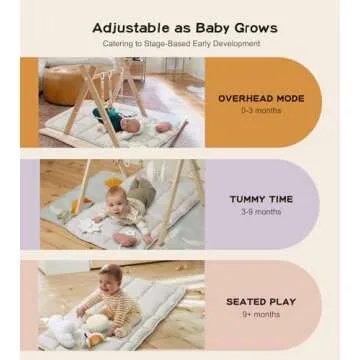 Baby Gym with Mat, Wooden Play Gym with 9 Sensory Toys, Foldable Baby Play GymFrame Activity Center, Natural Pine Wood, Montessori Toys, Easy to Assemble & Clean, Natural Color