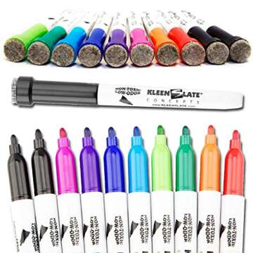 Kleenslate Concepts KLS6108 Multi-Color Dry Markers with Eraser Caps School Supplies, Assorted