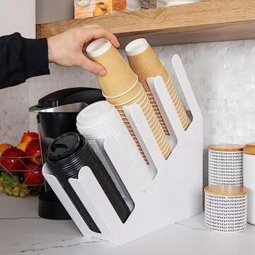 Mind Reader Lid Dispenser Coffee Bar, Beverage Cup, Kitchen, Breakroom, 4 Compartment, White Acrylic