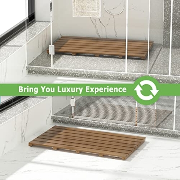 Bamboo Wooden Bath Mat for Luxury Shower - Non-Slip & Waterproof