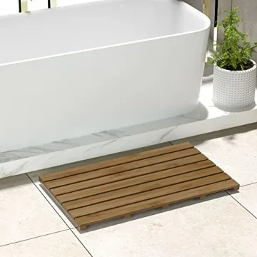 Bamboo Wooden Bath Mat for Luxury Shower - Non-Slip & Waterproof