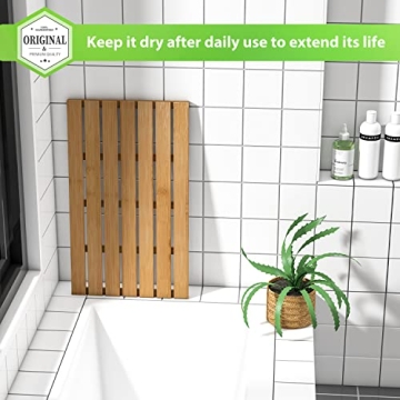 Bamboo Wooden Bath Mat for Luxury Shower - Non-Slip & Waterproof