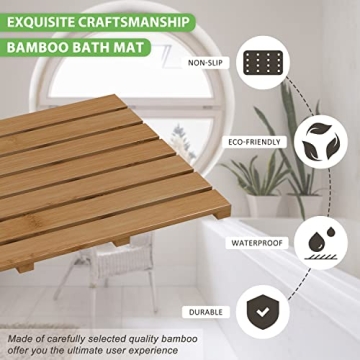 Bamboo Wooden Bath Mat for Luxury Shower - Non-Slip & Waterproof