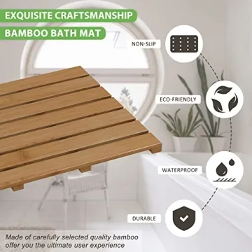 Bamboo Wooden Bath Mat for Luxury Shower - Non-Slip & Waterproof