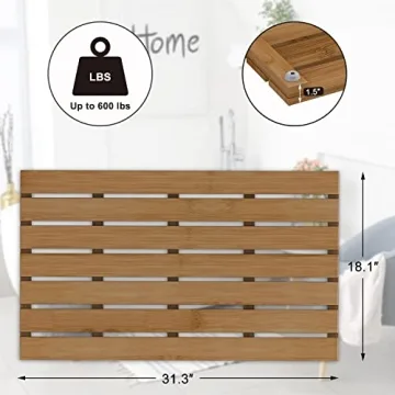 Bamboo Wooden Bath Mat for Luxury Shower - Non-Slip & Waterproof