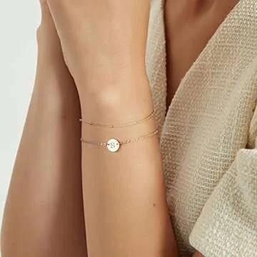 MONOZO 14K Gold Filled Initial Bracelet for Women
