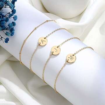 MONOZO 14K Gold Filled Initial Bracelet for Women